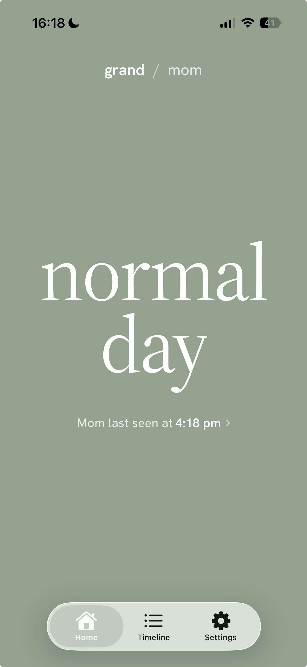 Grand iOS home screen showing a normal day for Mom.
